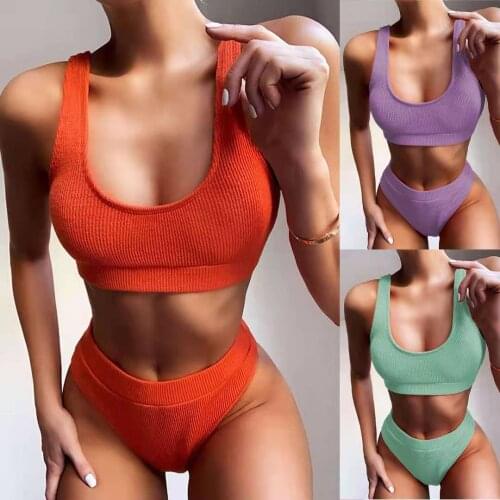 Womens Swimsuit High Waist Bikini Sexy Swimsuits Separate swimsuit Push Up Swimwear Bathing Suit Biquini Solid Beachwear XL