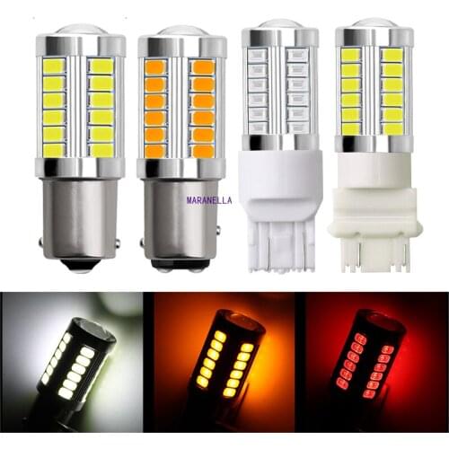1PCS 1156 BA15S LED Bulbs 1157 BAY15D T20 7440 Auto Reverse Bulb Tail Brake Light 5630 5730 33 SMD Turn Signal Light White 12V