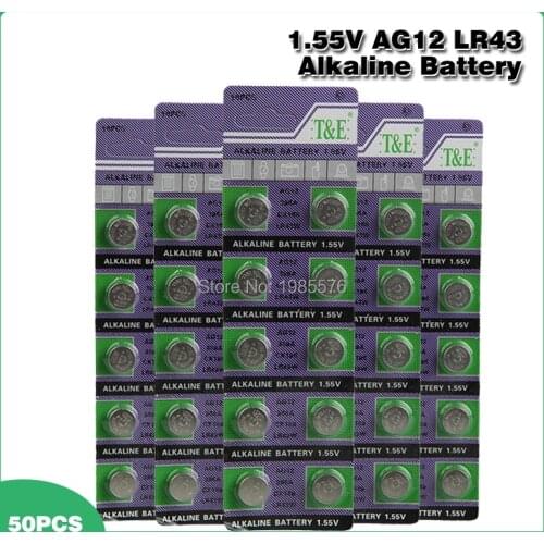 50pcs/lot LR43 Button Cell Coin Battery Alkaline AG12 V12GA SR43W SG12 260 1.55V Hot selling