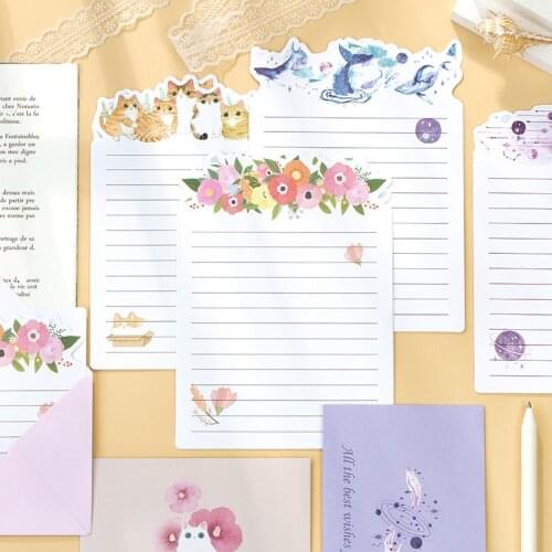 9 Pcs/Set 3 Envelopes + 6 Letter Papers Cute Cat and Flowers Envelope Letter Set Writing Paper Gift Stationery