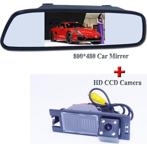 HD CCD car reversing camera bring 4 led lights and parking line +4.3" universal car mirror monitor for Hyundai IX 35 2010/2012