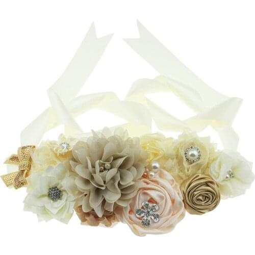 Glitter Sequins Bows Women Waistband Hand Sewn Beads Chiffon Flower Sash Elegant Maternity Belt Cloting Decoration Photo Props