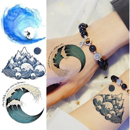 Colorful Wave Surfing Temporary Tattoos Sticker For Women Men Body Art Arm Tattoos Fake Fashion Beautiful Waterproof Tatoo Decal