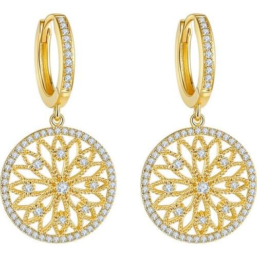 DIWENFU Real 14K Gold Diamond Earring Round Wedding Pure Gemstone for Women Peridot Bizuteria Drop Earring Jewelry Orecchini Box