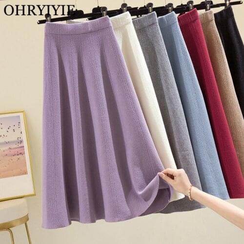 OHRYIYIE Long Elastic High Waist Slim Knitted Skirt Women 2021 Autumn Winter Warm Midi A Line Skirt Female Elegant Office Skirt