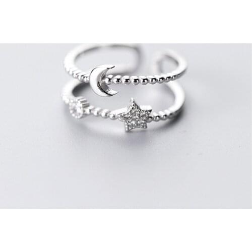 Double Layer Rings for Women Korean Fashion Design Bridal Sets Jewelry Ring Star Moon Open Rings