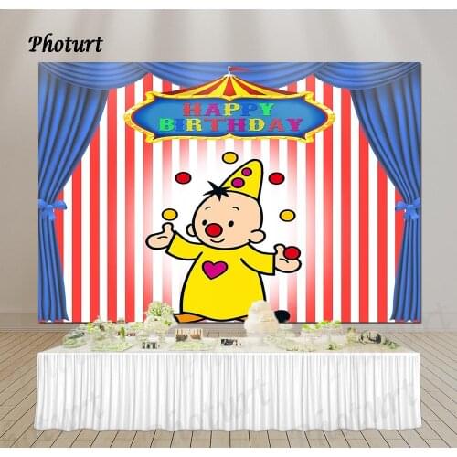 PHOTURT Bumba Backdrop Kids Birthday Party Background Blue Curtain Circus Stage Stripes Vinyl Banner Photography Studios Props