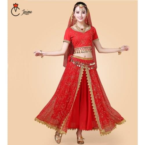 Indian Dance Costumes Bollywood Dress Sari Dancewear Women/Children Belly Dance Costume Set 7 pieces