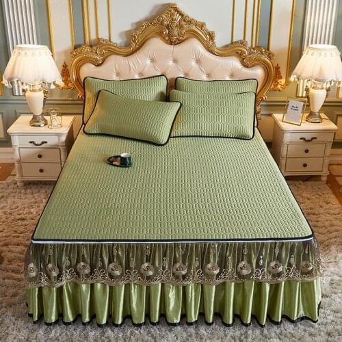 3pcs Bedding Set European Luxury Summer Cooling Bedspread Latex Ice Silk Elegant Bedcover Zipper Removable Quilted Bedspread