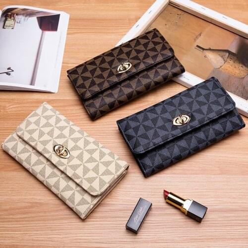 2020 Hot Sell Long Wallet,Multi-card Coin Purse,Business Card Holder,Pu Diagonal Grid Zipper Wallet,Black/brown/white
