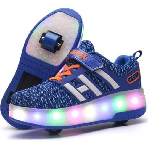 Hot Sale Kids Boys Shoes with Two Wheels Children Shoes Glowing Sneakers Led Light up Kids Shoes For Boy Girl Shining Shoe