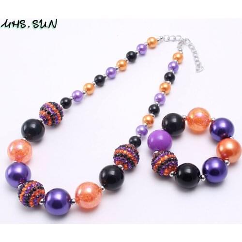MHS.SUN Halloween Design Kids Chunky Beads Necklace Bracelet Fashion Chunky Bubblegum Necklace Baby Girls Chunky Jewelry Set