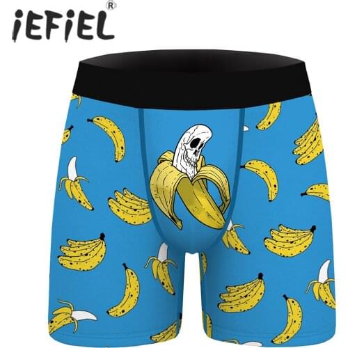 Men Fashion Zebra-stripe Short Pants Banana Printed Boxer Shorts Elastic Waistband Nightwear Casual Underwear for Daily Wear