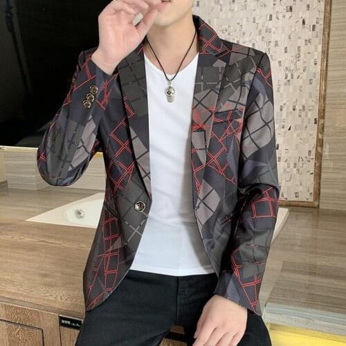 2021 Mens Plaid Printed Casual Suit Youth Personality Floral Handsome Trendy men blazer