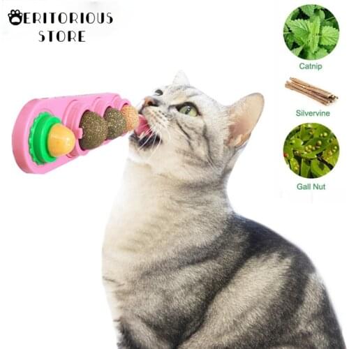 4pcs Catnip Ball Set Cat Treat Toys Snack Self-Adhesive Rotated Catnip Ball Cats Wall Mount Molar Teething Toy for Cats Ball