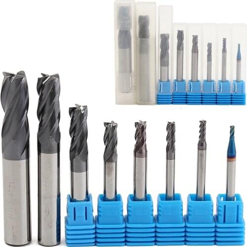 8pcs 4 Flutes Carbide End Mill Set Mayitr Tungsten Steel HRC50 Hardness CNC Milling Cutter Tool 2/3/4/ 5/ 6/8/10/2mm Dia