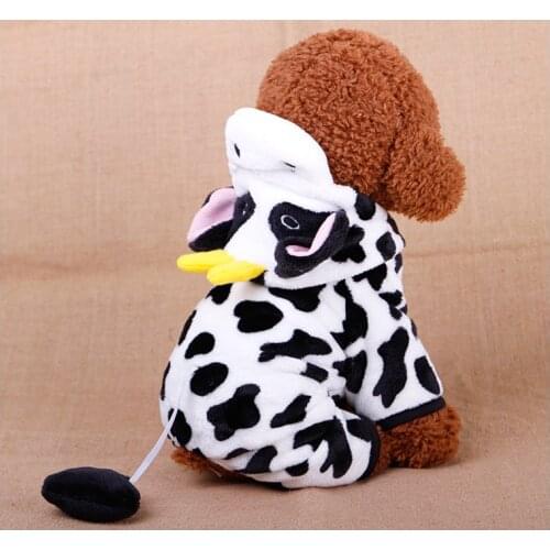 Dog Clothes Coral Fleece Cow Dress With Hood Cute And Warm Autumn Winter Transform Casual General Pet