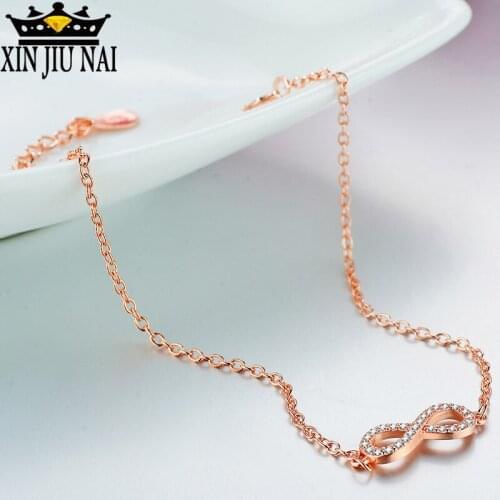 Individual creative full diamond 18k rose gold infinity symbol bracelet for women Exquisite Shine Simple Valentines Day present