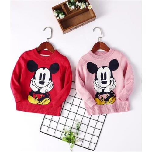 Autumn And Winter Disney Cartoon Childrens Sweater Mickey Mouse Girls Bottoming Sweater Warm Kids Clothing Cute Tops Costume