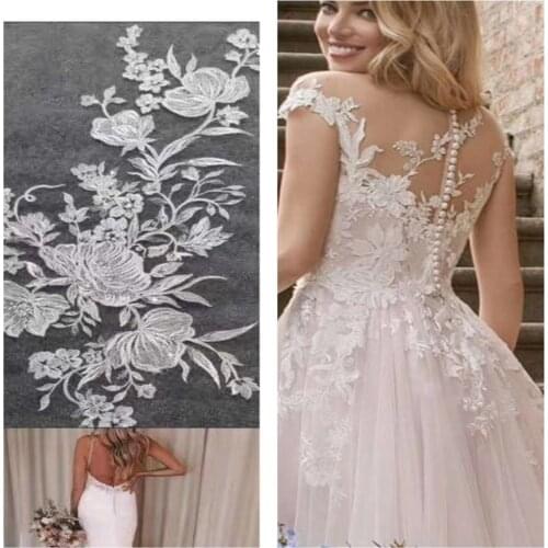 5 pairs Clear Sequin Floral Embroidery Lace Applique Pair , Nice Bridal Veil Lace Motif Patch Accessories Garter Veil Gown