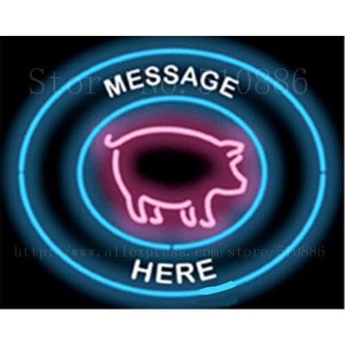 Custom Message Pig Circular Glass Tube neon sign Club Pub Handcrafted signs Beer Club Pub Bar Shop Store Signage Signage 18"x18"