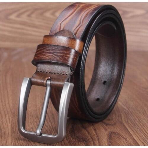 Genuine Leather Belt for Jeans Dress New Leather Jeans Belt with Stitch Design and Prong Buckle Male Waistband