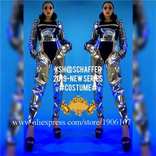 Silver Sexy Lady Ballroom DS DJ Costumes With Glasses Halloween Stage Dance Suit Clothes Nightclub Party Bar Girl Outfit