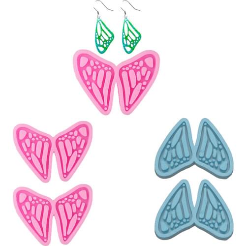2Pcs Handmade Butterfly Pendant Earrings Keychain Silicone Mold with Hole Butterfly Wing Resin Casting Mold Craft Tools