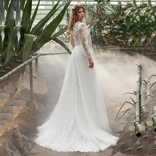 Smileven Boho Wedding Dress Long Puff Sleeve Elegant Lace Bridal Dresses Vestido De Noiva Appliques Corset Wedding Gowns