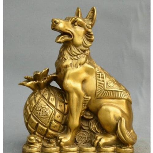 Collect Chinese fengshui old bronze Zodiac dog moneybag coin auspicious Statue