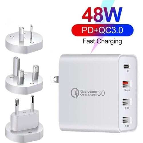 Tongdaytech 48W Quick Charger QC 3.0 USB Type C PD Charger For iPhone XS X 12 11 Pro Max MacBook Mobile Phone USB-C Fast Charger