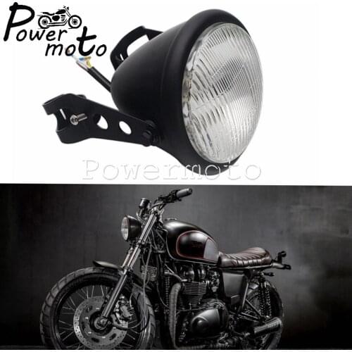 Black Motorcycle HI/LO Beam H4 12V Vintage Headlight W/ Bracket For Harley Cafe Racer Honda Bobber Chopper Suzuki Yamaha Custom