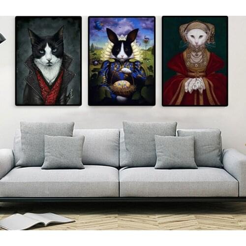 Cat Dog Cow Vintage Posters Animal Art Canvas Painting Posters and Print Wall Art for Living Room Home Decor (No Frame)