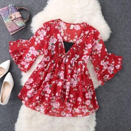 Women 2020 Summer Chiffon Blouse And Tops Female Elegant V-Neck Flare Sleeve Vintage Floral Printing Blouses Casual Shirts H343