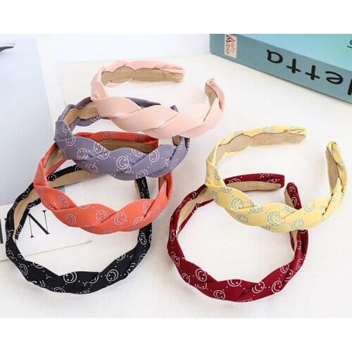 New Headband Cute Smiley Face Printed Cloth Winding Headband Sweet And Versatile Hair Accessories Headband Womens Accessories
