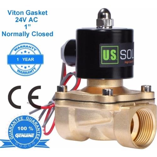 U.S. Solid 1" Brass Electric Solenoid Valve 24 V AC Normally Closed Viton Gasket Air, Gas, Fuel, CE Certified