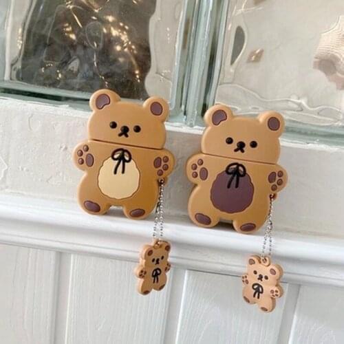 1PC Cartoon Bear Keychain Case for Apple Airpods 2 1 Air Pods Wireless Charging Soft Cute Cover for Airpods Pro Funda