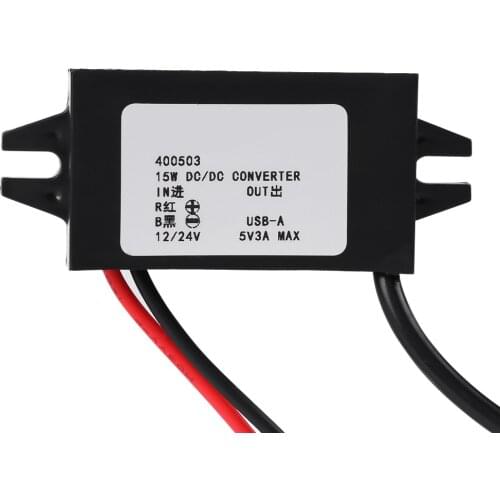 1pc DC-DC Step Down Adapter 12V/24V To USB 5V 3A Converter Regulator Cable Wires Adapter Low Heat Auto Output