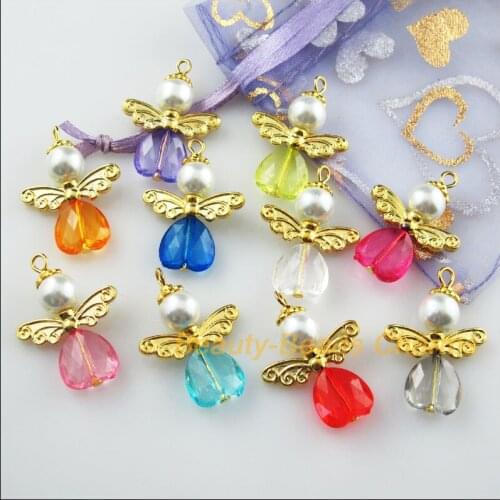10 New Charms Mixed Heart Dancing Angel Gold Color Wings Pendants 22x30mm