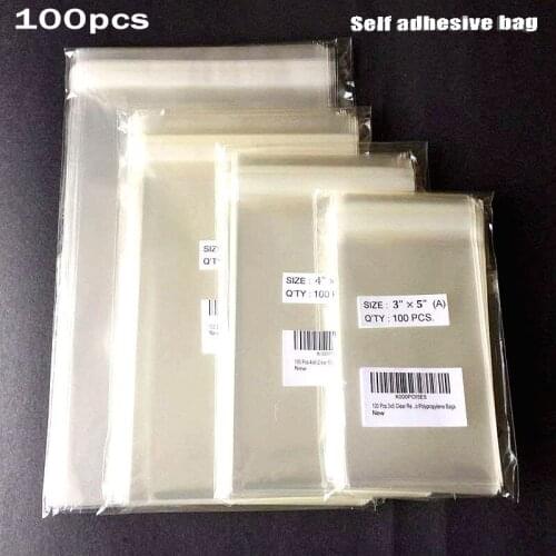 100pcs Clear Plastic Self Adhesive Bag Self Sealing Jewelry Accessories Candy Packing Resealable Gift Cookie Packaging Bag