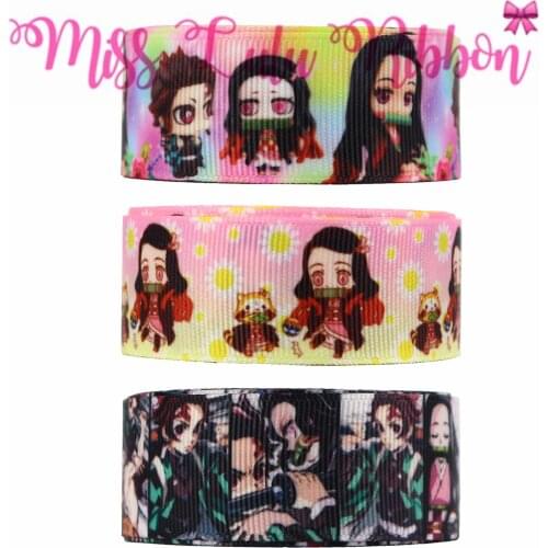 16mm-75mm Japan Cartoon Series Printed Grosgrain/Foe Ribbon Gradient Color Sunflower DIY Hair Bowknots 50yards/roll