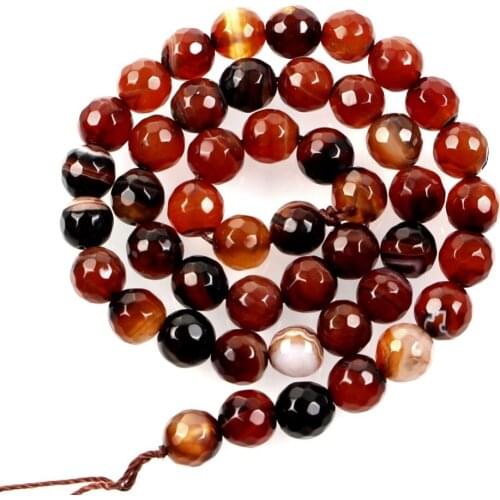 16"Strand Natural Stone Beads Faceted Brown Striped Agates Round Loose Spacer Beads For Jewelry Making Bracelet 4-12mm