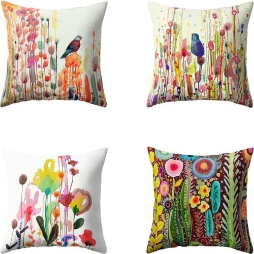 18Inch Bird Flower Pillow Case Bed Sofa Living Room Decor Throw Cushion Cover