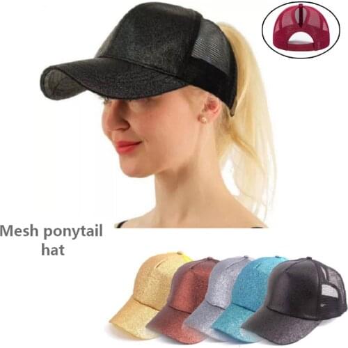 2021 New Ponytail Baseball Cap Summer Womens Adjustable Black Hat Messy Cap Casual Cotton Girl Snapback Mesh Hat