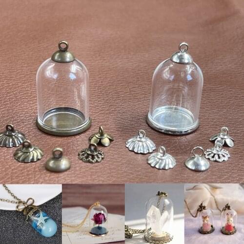 25x18mm Mini bell jar shape tube clear glass bubble bottle cover with tray cap for DIY necklace landscape accessories findings