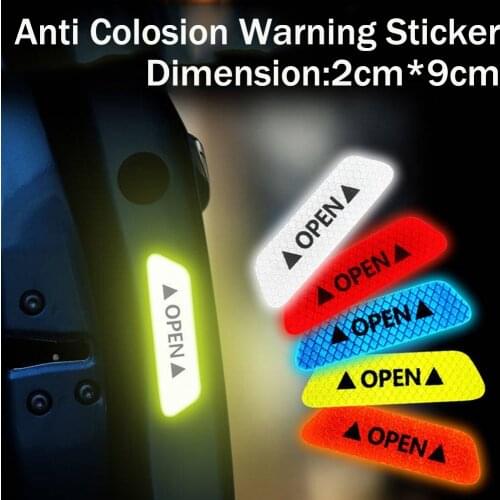 4Pcs Anita Collision Car Door Open Waring Stickers Reflective Sticker Night Safety Luminous Tapes Waterproof Fluorescence Tape