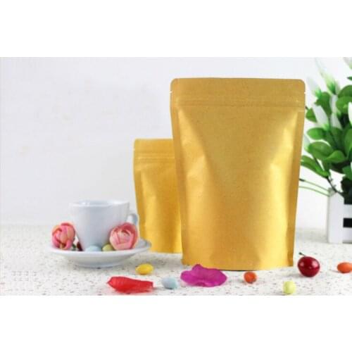 13*21+4cm 500pcs Stand Up Aluminum Foil Brown kraft paper bags with Zipper lock for Food/Tea/Nut Resealable Packaging Bag