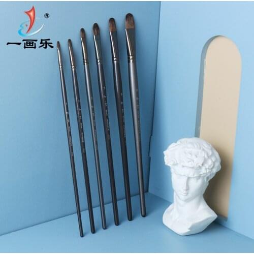 Eval 6pcs Long Handle Artist Squirrel Hair Silver Gray Paint Brush Set For Acrylic Watercolor Painting Drawing Art Tool Supplies