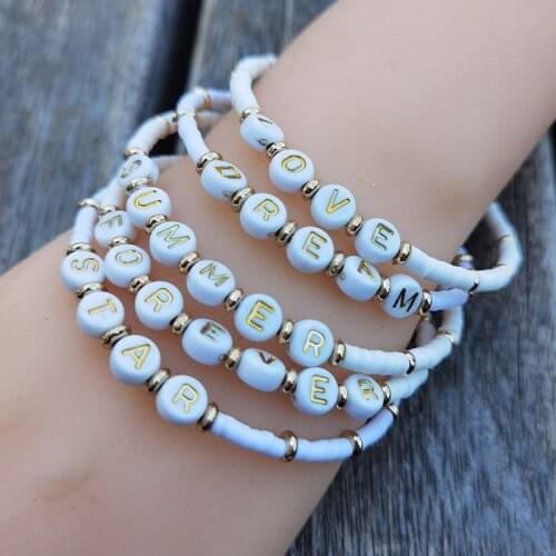 2021 Handmade Ethnic White Polymer Clay Bracelet Bracelet For Women Boho Bracelets Handmade Beads Letter Spring Jewelry