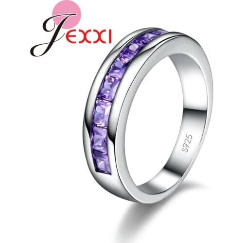 Brand Band Rings Purple Crystal Setting 925 Sterling Silver Jewelry Charming Party Wedding Engagement Rings For Women